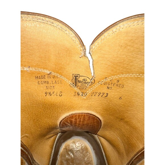 Justin Vintage Brown Leather Roper Style 3420 Cowboy Boots Mens Size 9.5 EEE USA main image 10